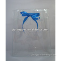 Clear PVC gift bag with blue satin ribbon bow
